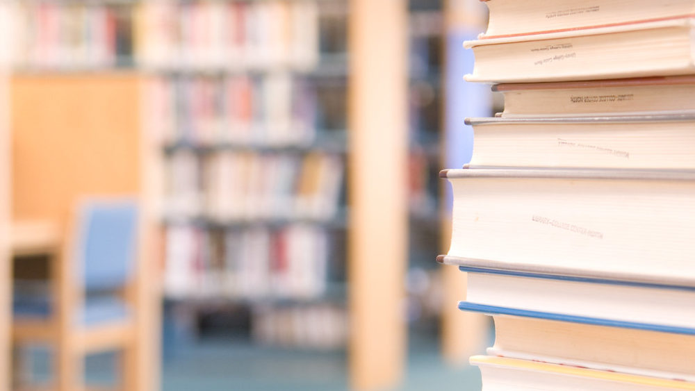 library books stacked